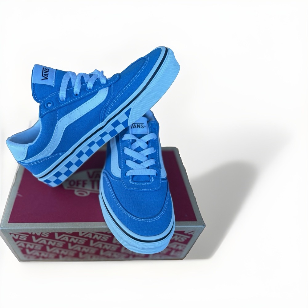 Vans Brooklyn LS Blue Low Top Checkered Midsole Kids Sneakers Size 4 721356